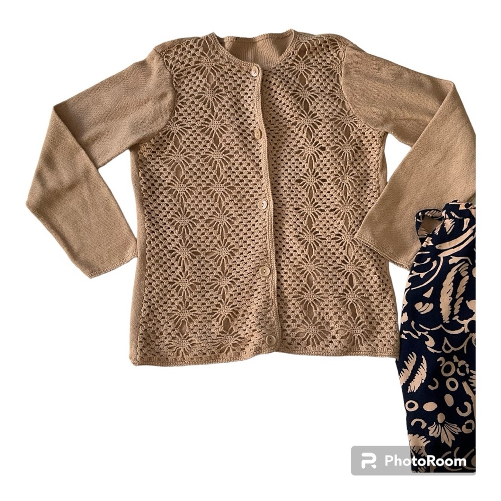 Crochet Cardigan Sweater Tan